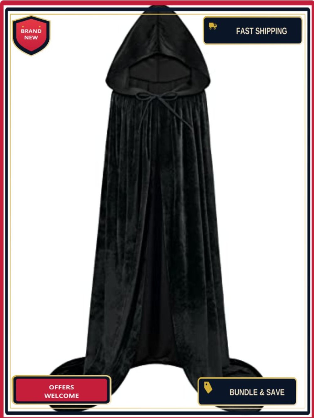 Velvet Hooded Cloak Cape Witch Vampire Wizard Cosplay Costume